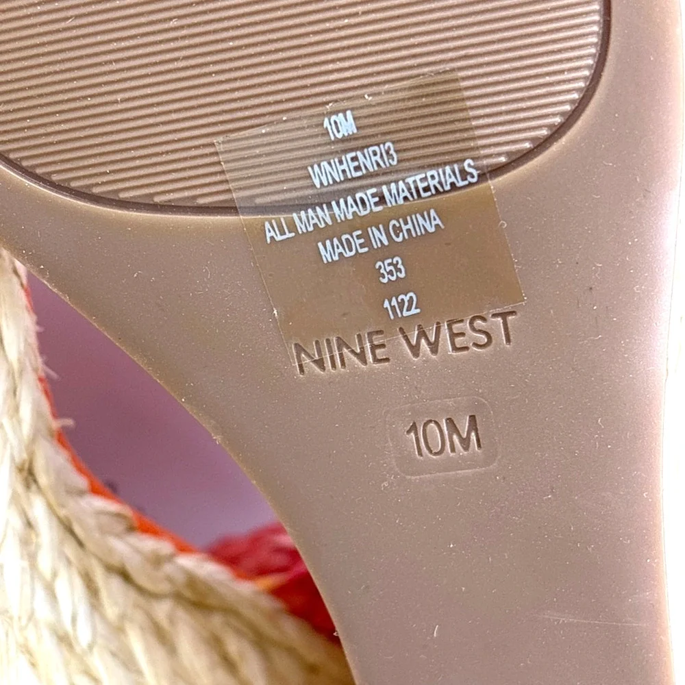 Nine West Womens 10 Orange Henri Espadrille Woven Wedge Sandals NWT